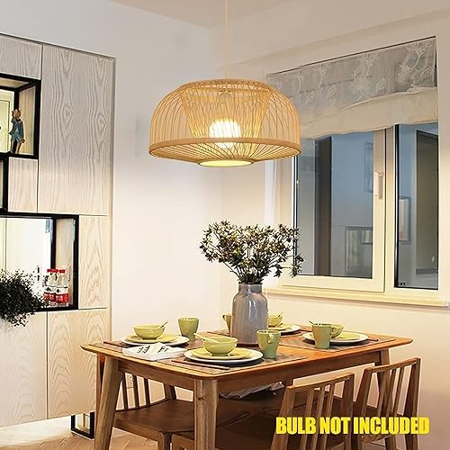 Lámpara colgante de madera, funciona con pilas, lámpara colgante con bombilla regulable a distancia, sin cableado, sin cableado, fácil de instalar,