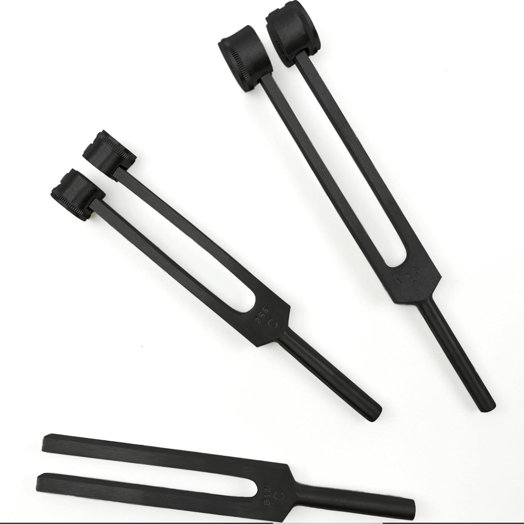 Medical Grade Aluminum Alloy Sensory Tuning Fork Activator For Healing, Therapy Non Magnetic One Each of C 128, C 256, C 512 Tuning Forks, Black, 3 Pcs