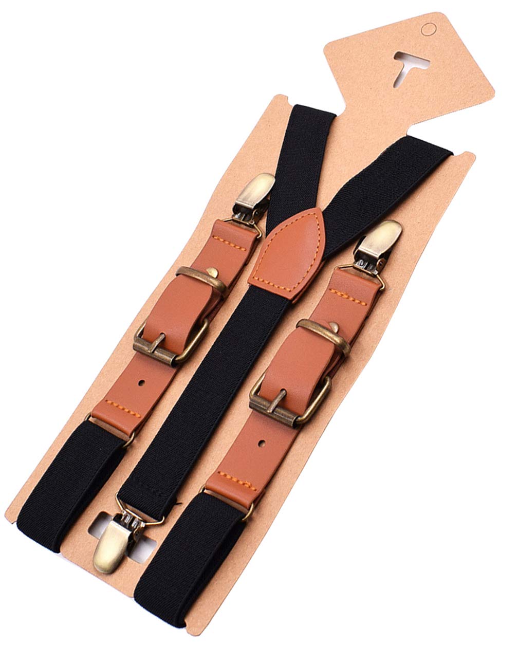 MENDENGAdjustable Suspenders for Men Bronze Metal Clips Braces with Leather