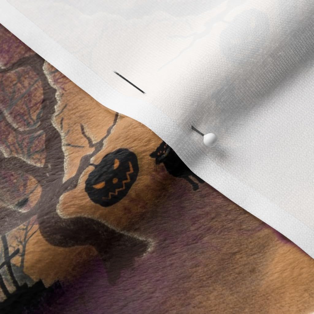 Spoonflower Fabric - House Vintage Halloween Spooky Witch Black Cats Orange Printed on Minky Fabric by The Yard - Sewing Baby Blankets Quilt Backing Plush