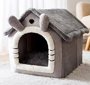 Mokshith Cozy Pet Bed Warm Cave Nest Sleeping Bed Kitty Shape Puppy House for Cats and Small Dog (44 x 36 x 39 cm)