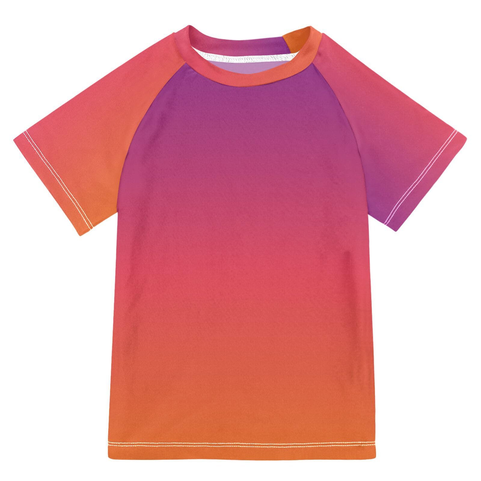 Kids Bathing Suit Short Sleeve Girl Rash Guard 11T Purple Orange Gradient