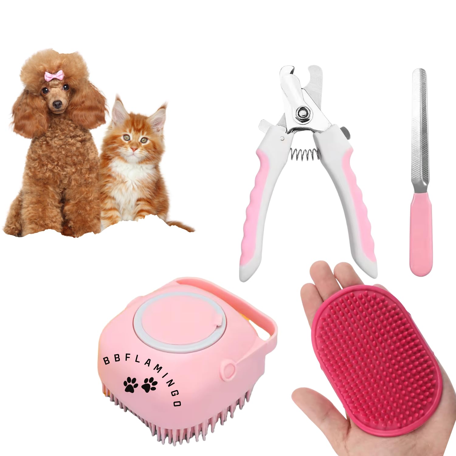 BBFLAMINGO 3-Piece Pet Grooming Kit | Soft Bath Brush, Nail Trimmer with File, Silicone Shampoo Brush | Comprehensive Care for Dogs & Cats (B0DCFSLT69) Amazon Price History, Amazon Price Tracker