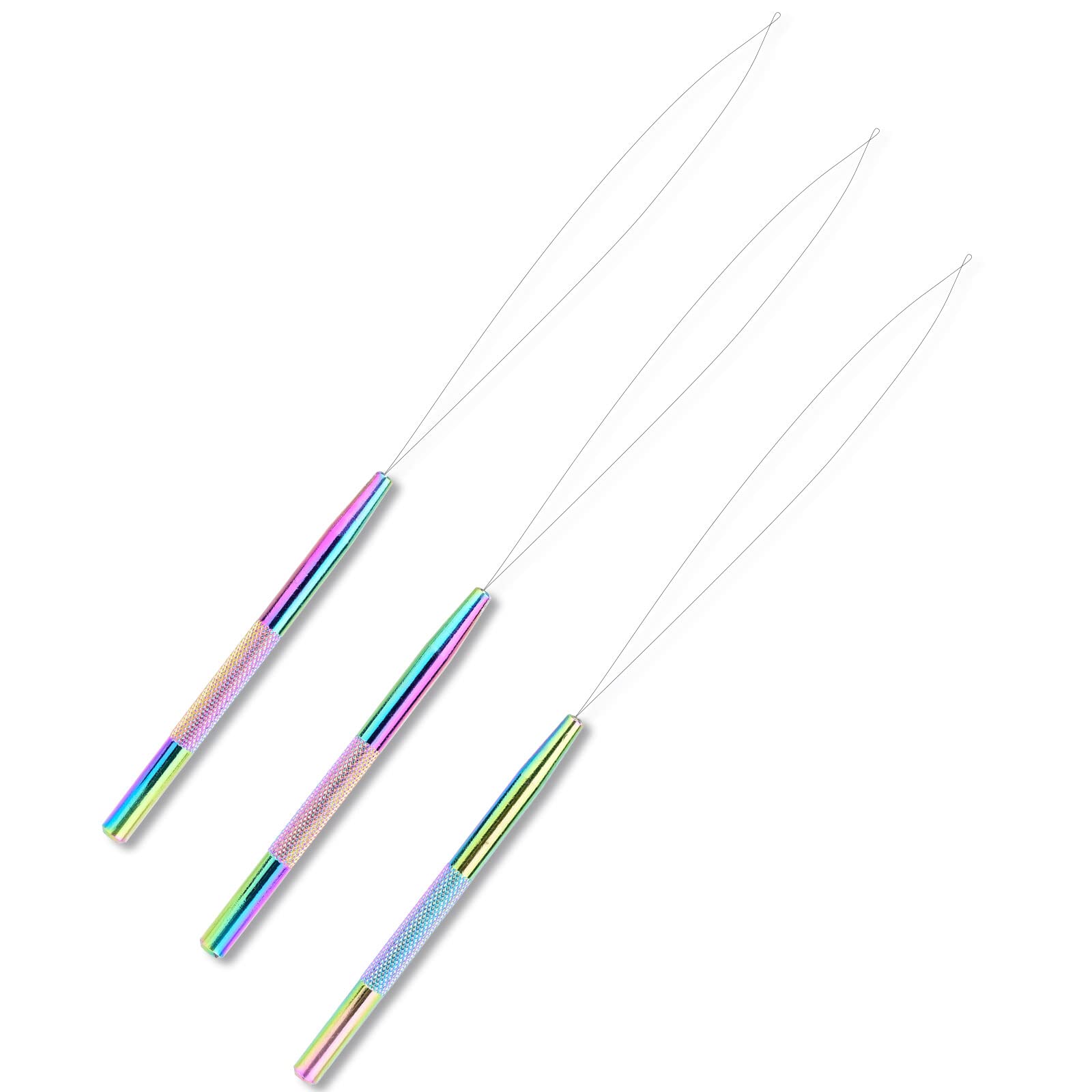 NEWISHTOOL Stainless Steel Hair Extension Loop Needle Threader Wire Pulling Hook Tool and Bead Device Tool, Micro Link Tool Loop Threader for Hair, Silicone Beads, Feather Extensions Supplies, Pack 3