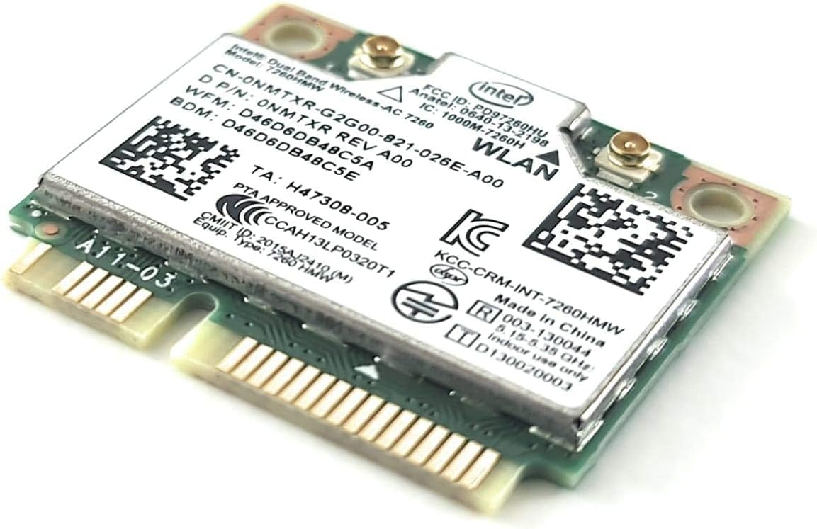 Intel 7260.HMW Dual Band Wireless-AC 7260 Network Adapter PCI Express Half Mini Card 802.11 b/a/g/n/ac
