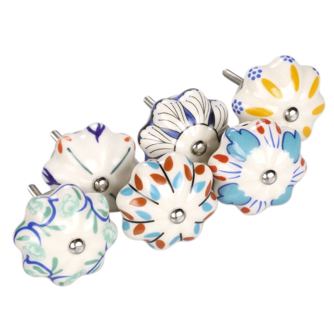 Uxcell Assorted Sourcingmap 6 Pieces Vintage Shabby Knobs Colorful Floral Hand Painted Ceramic Pumpkin Cupboard Wardrobe Cabinet Drawer Door Handles Pulls Knob, Mixed Color #1