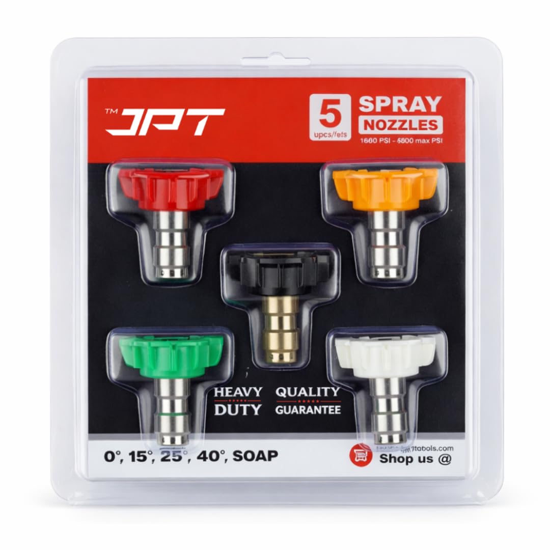 JPT 5-Piece 1/4-Inch Quick Connect Universal Pressure Washer Nozzle Tips with 0°, 15°, 25°, 40°, 65° Degrees Nozzle