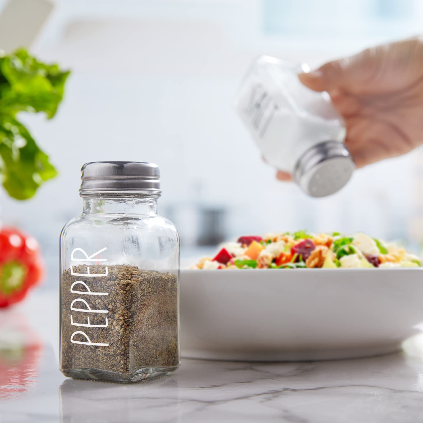 Szklany zestaw solniczek i pieprzniczki, 76 ml, przezroczysta solniczka z pokrywką ze stali nierdzewnej, zestaw soli i pieprzu do kuchni lub restauracji, łatwe uzupełnianie
