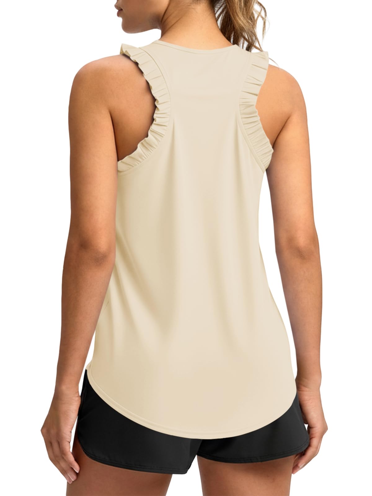 Fisoew Women Summer Workout Tank Tops Ruffle Sleeveless Racerback Crewneck Casual Loose Running Gym Athletic Tee Shirts — view 11
