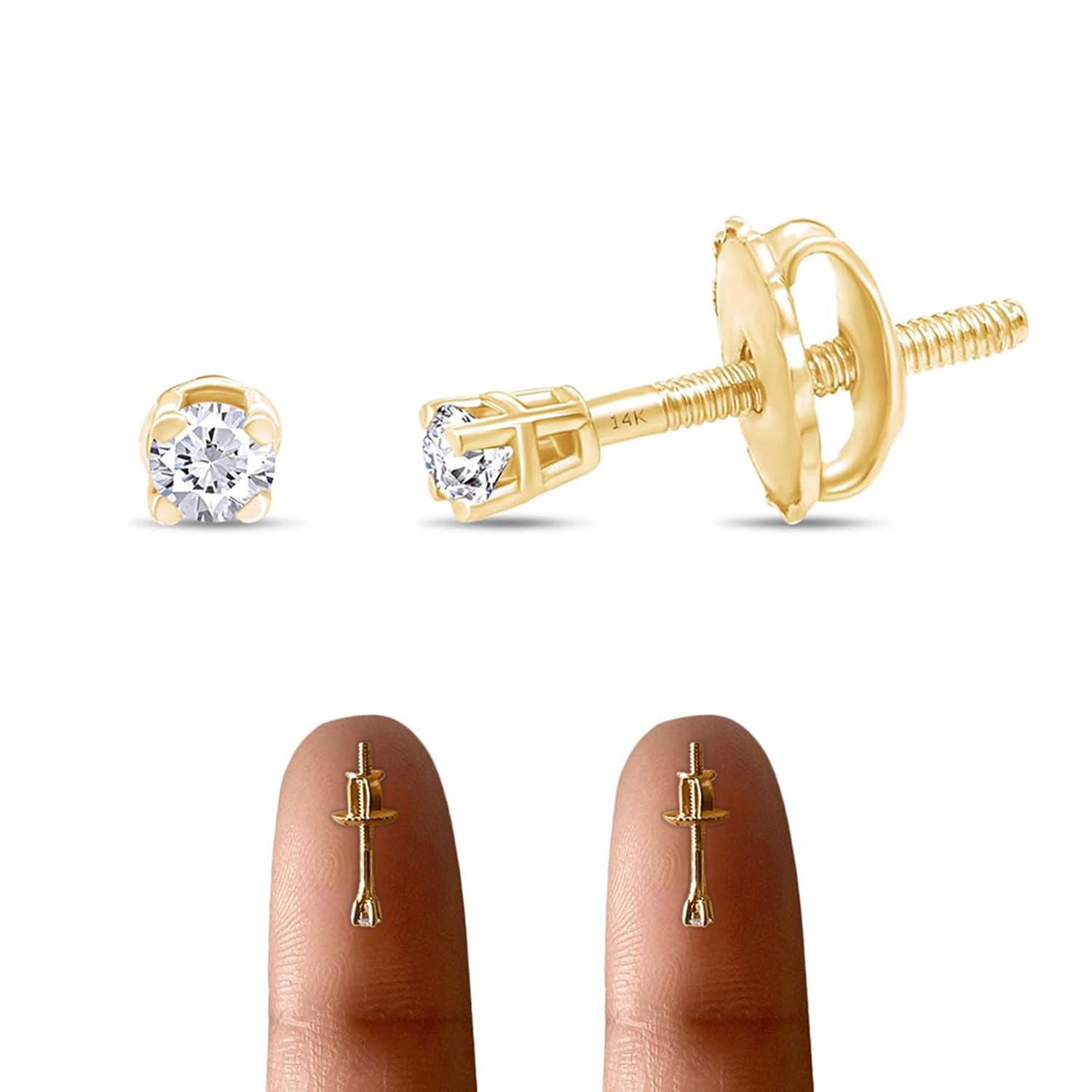 Round Lab Grown or Natural Diamond Stud (IGI Certified 0.70 ct & up) Popular Plus Quality Screw Back Earrings in 14k Solid Gold, 0.04 Ctw & Up,Gift For Her
