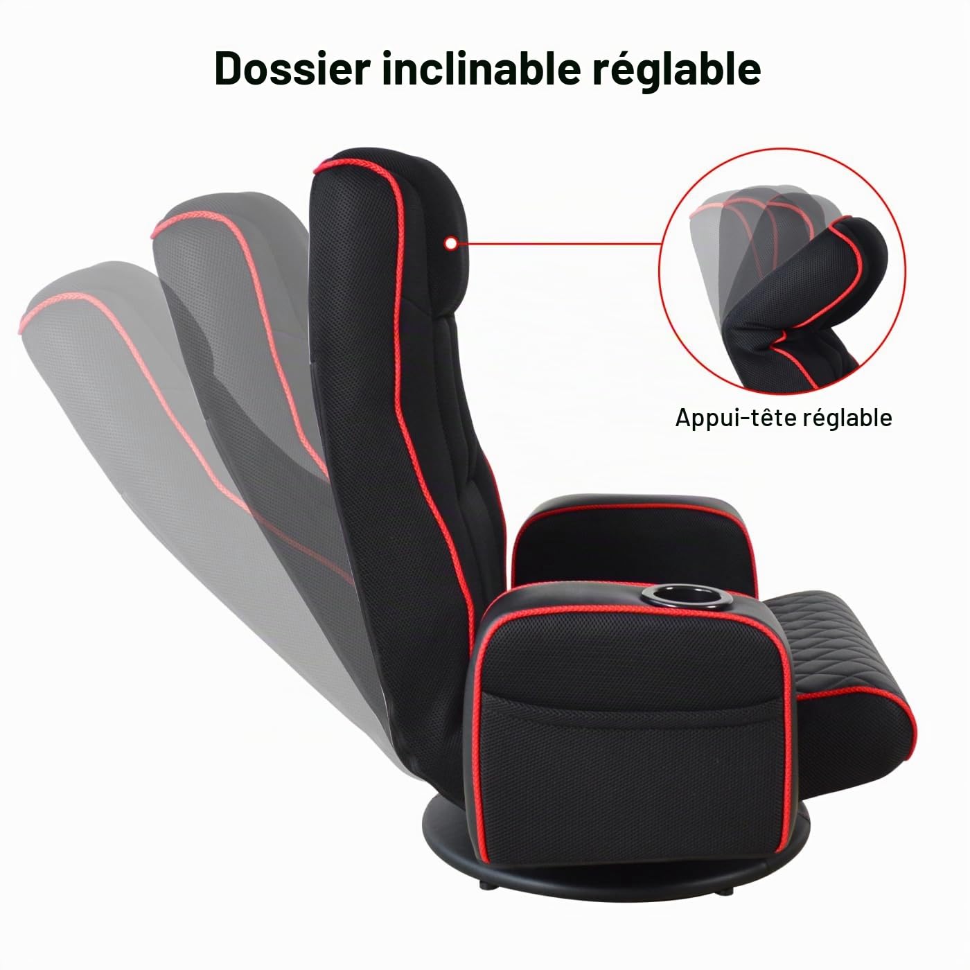 VDD Gaming - Fauteuil Gaming - Fauteuil au Sol - Fauteuil Gaming Noir/Rouge