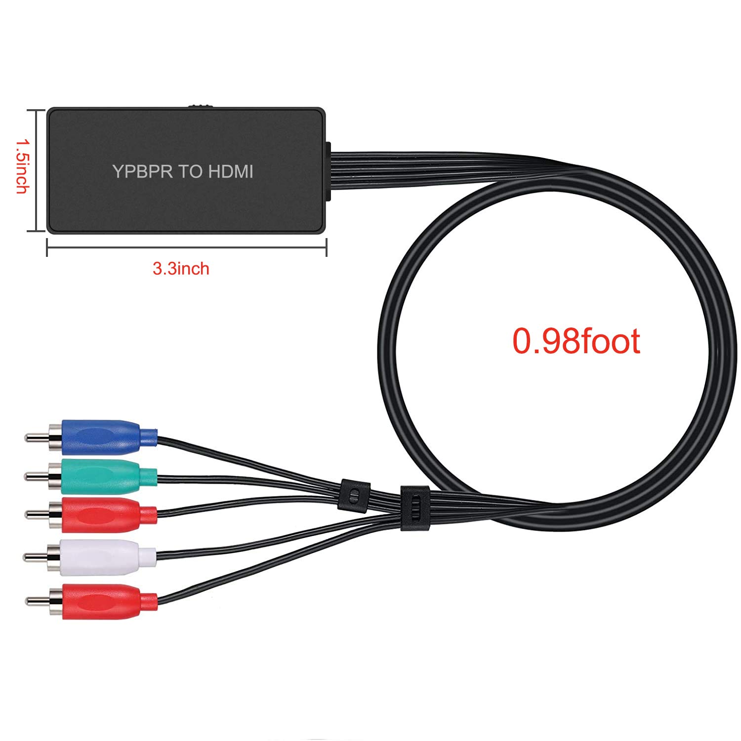 Dingsun Convertidor de componente macho a HDMI, adaptador YPbPr a HDMI con resolución de cable HDMI es de hasta 1080p para TV HD, reproductor de DVD, STB, reproductor de Blu-ray, etc.