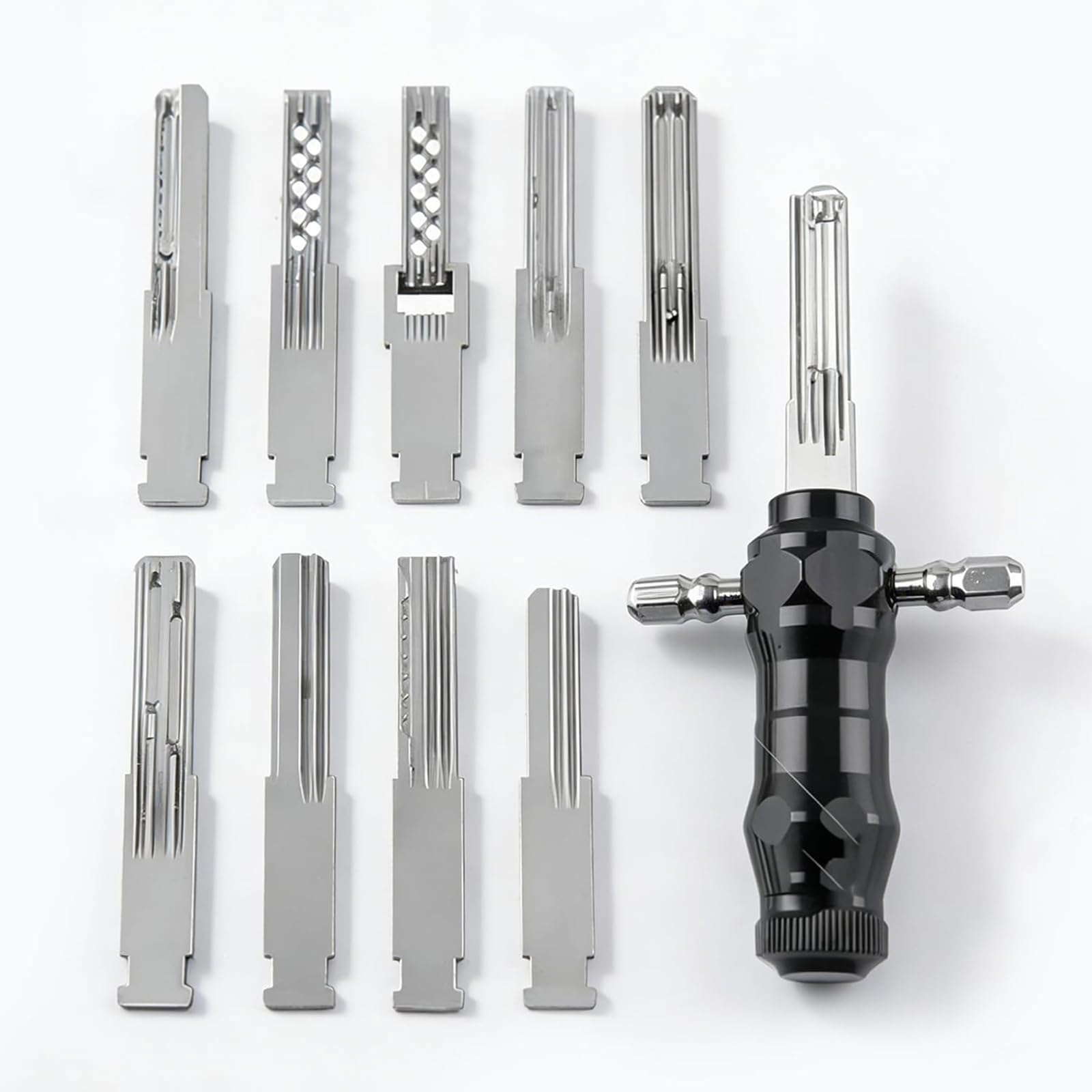 Grey Tool Lock Cylinder Tool Set With Interchangeable Keys Portable Turbo Decoder For Lockpicking And Locksmith Training