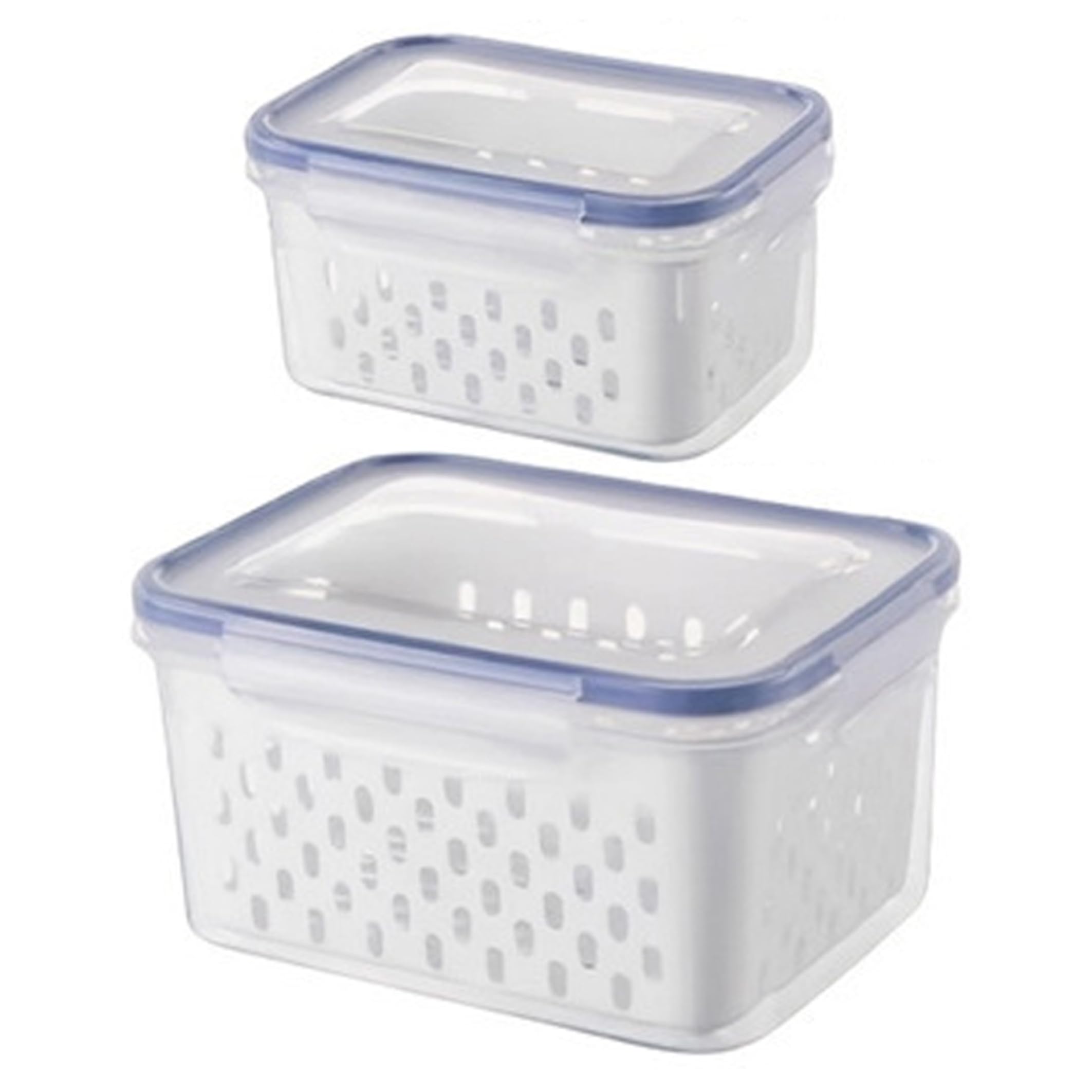 Bemonew Blue Fruit Storage Containers 2Pcs Produce Storage Containers For Refrigerator Vegetable Saver With Drain Basket & Airtight Lid (Blue)