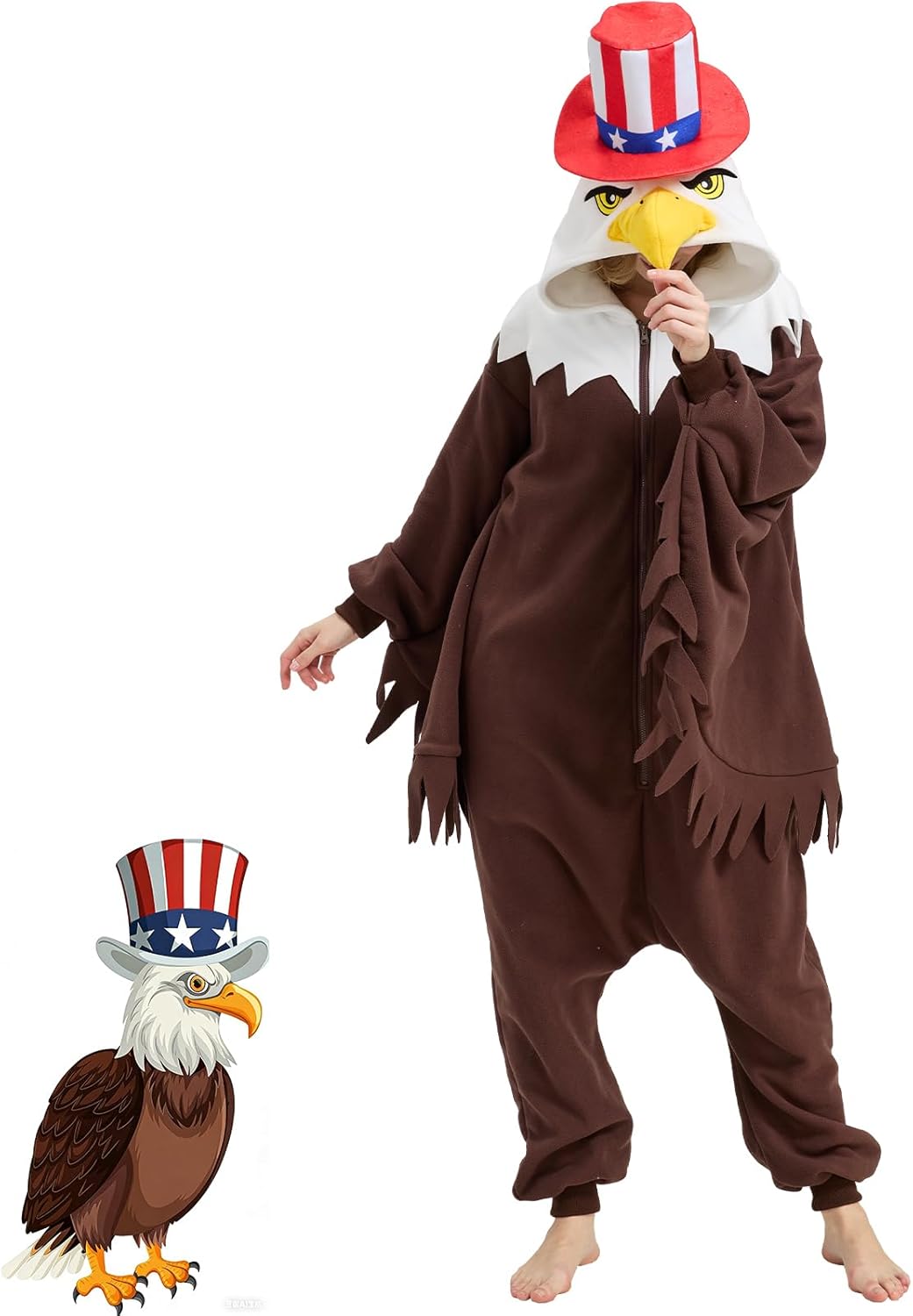 Bald Eagle‌ Onesie for Adults Halloween Cosplay Costume One-Piece Pajamas for Women and Men