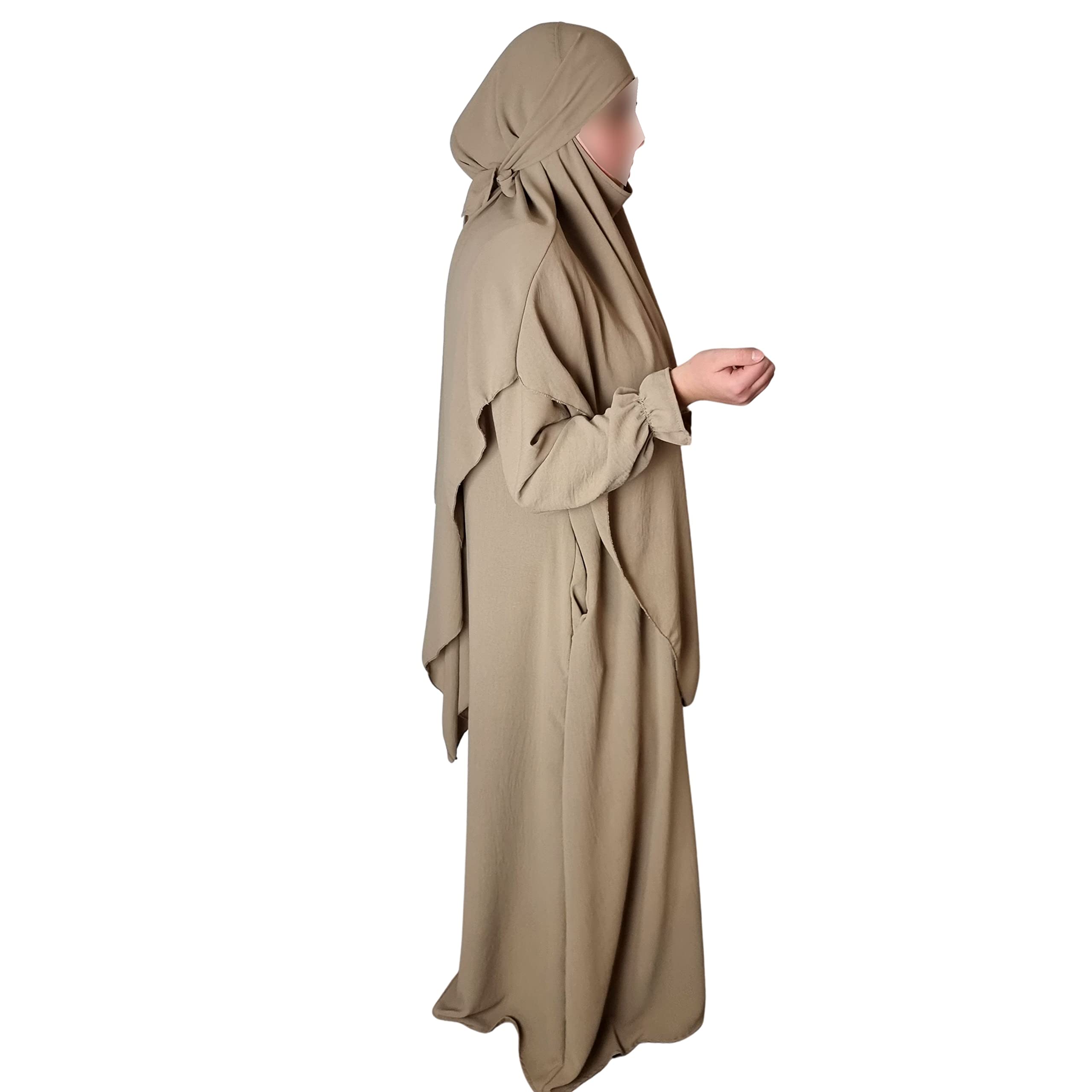 Yaqeen Abaya + Khimar Diamond Triangle cut Set Long Hijab Muslimah scarf Jilbab muslim Maxi dress Prayer Dress (Uk ize 6-12 Mocha)