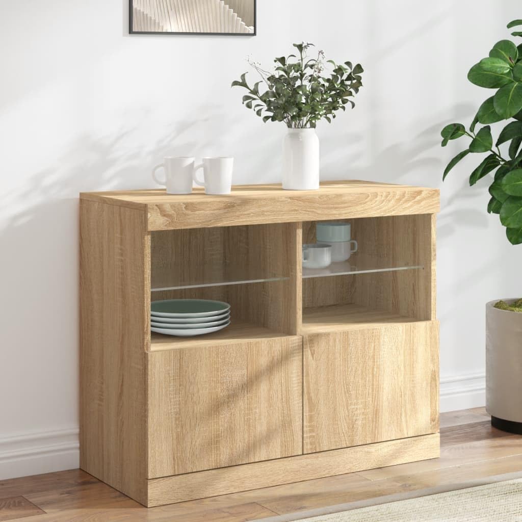 Cabinets & Storage,Buffets & Sideboards,Sideboard with LED Lights Sonoma Oak 81x37x67 cm