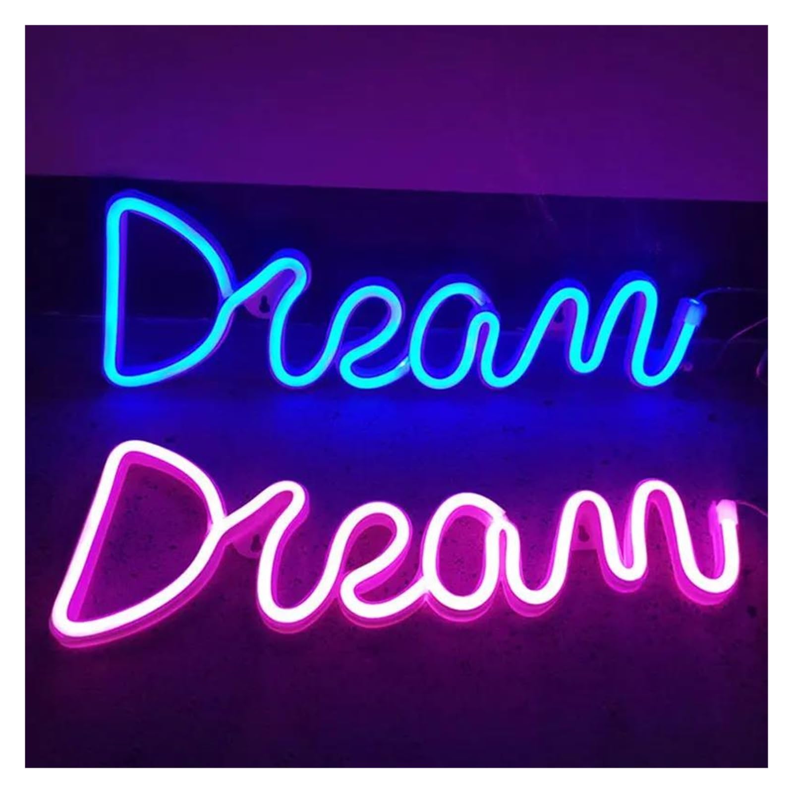 Luces Art Decoration Christmas Letrero De Neón Con Forma De Sueño LED, Lámpara De Neón Alimentada Para Pared, Decoración Para Sala De Estar, Luz De Neón Para Bodas Y Vacaciones(Dream-Pink)