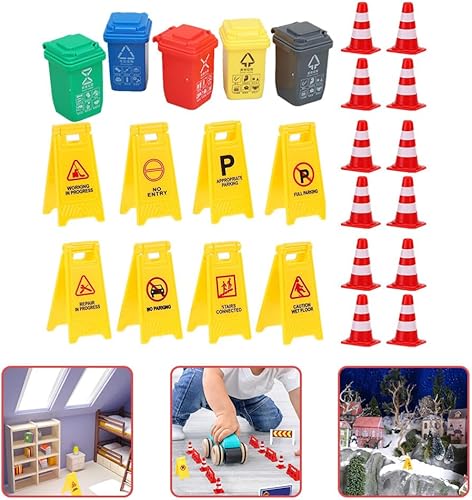 Miniatura 9 de Toddmomy Señales de tráfico para niños, 25 mini señales de tráfico en miniatura, conos de tráfico y señales de tráfico, mini letreros de calle,
