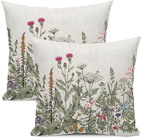KKVEE Flower Throw Pillow Covers 16x16 Set of 2, Flowers Pillow Cushion Cases, Modern Decorative Square Pillowcovers for Sofa Couch Bedroom Living Room Car Seat