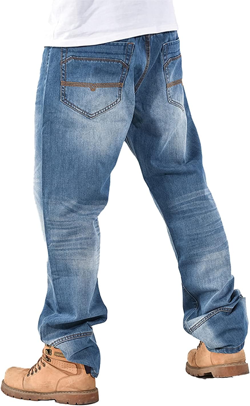 EnllerviiD Men's Baggy Hip Hop Jeans Wide Leg Y2k Skater Denim Pants Loose Fit Vintage Streetwear
