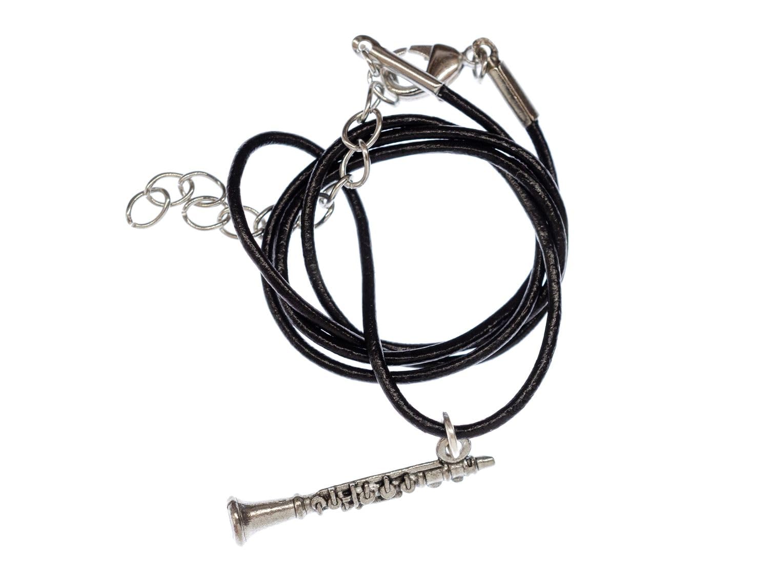 Miniblings Clarinet Necklace Flute Music Silver Orchestra Instrument Leather, multicolored, 29mm