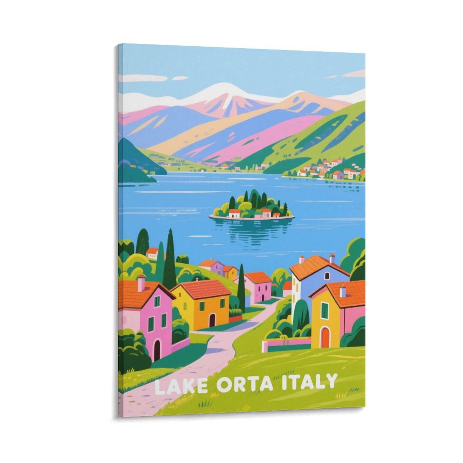 Poster de voyage vintage sur toile du lac Orta Italie 40 x 60 cm