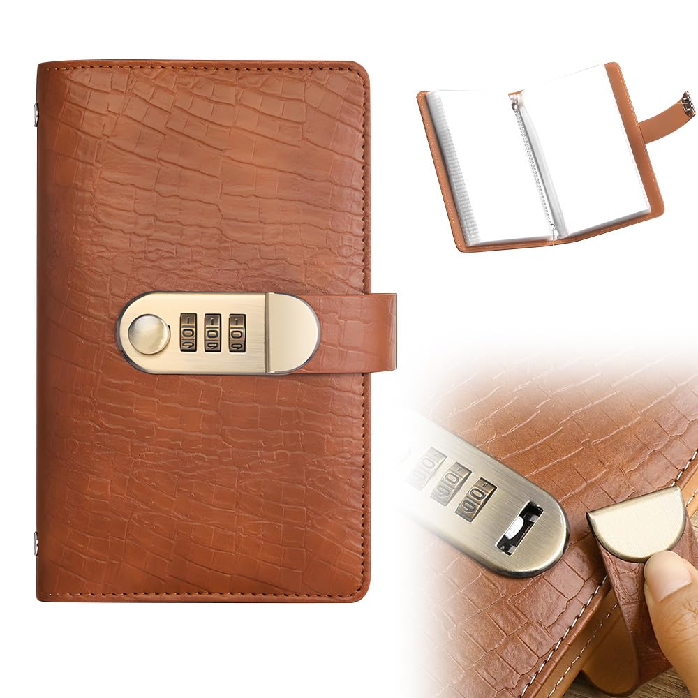 100 Transparent Pocket Currency Collectors Album, 2026 New 100 Envelope Money Savings Challenge Book with Password Lock for Collectors Savers (Light Brown)