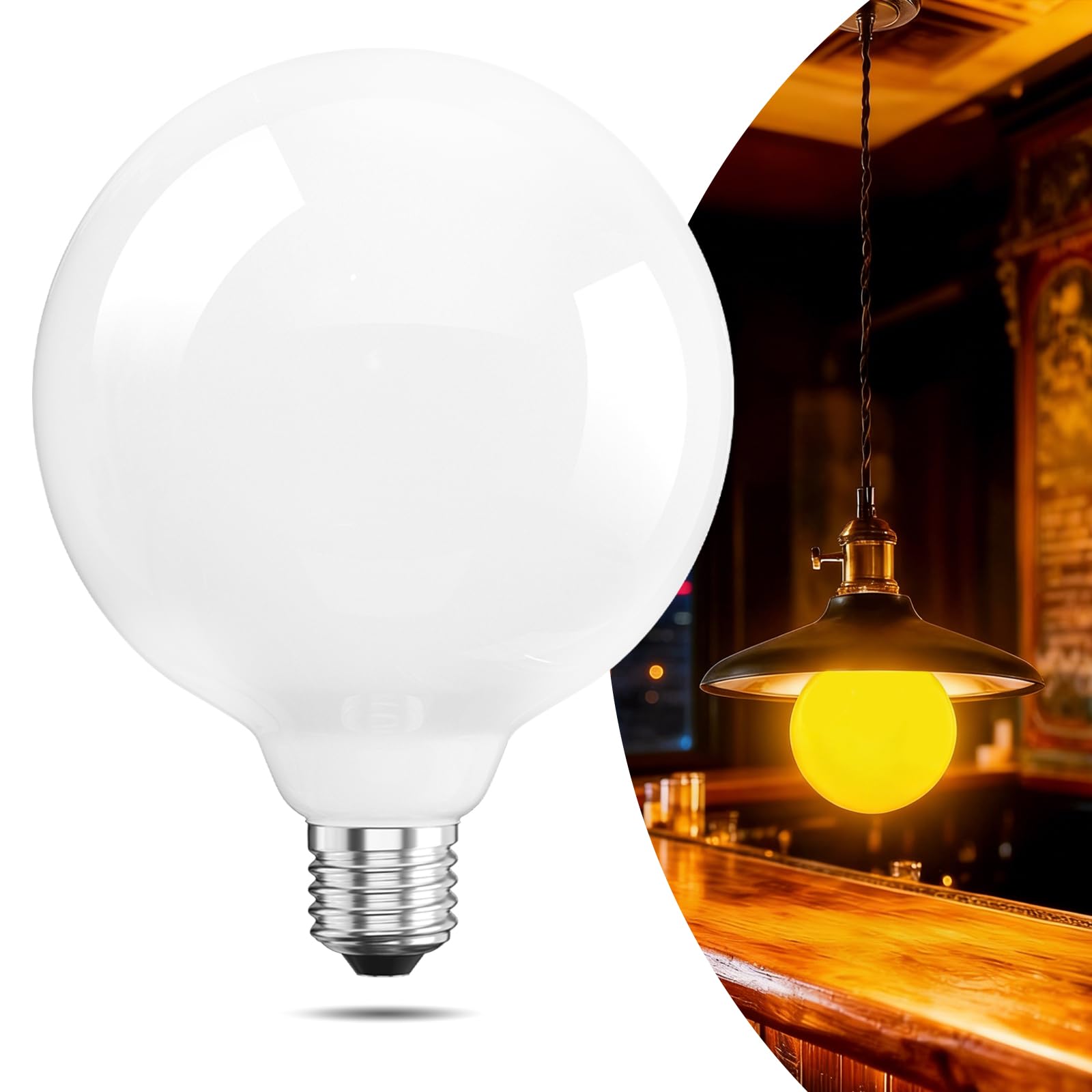 BrightWish G125 LED Large Globe E27 Screw Bulb, 7W(70W Equivalent), E27 Vintage Light Bulbs, 1800K Warm Yellow Edison Screw Bulb, Opal White Glass for Lamp and Decoration