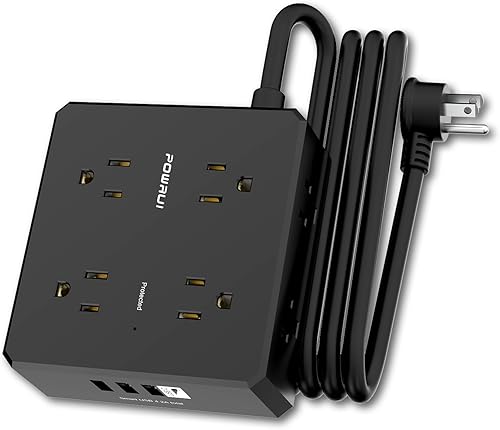 Miniatura 10 de Regleta protectora de sobretensiones – Cable de extensión de enchufe plano de 15 pies con 8 tomas ampliamente espaciadas y 4 puertos USB (1 USB C),
