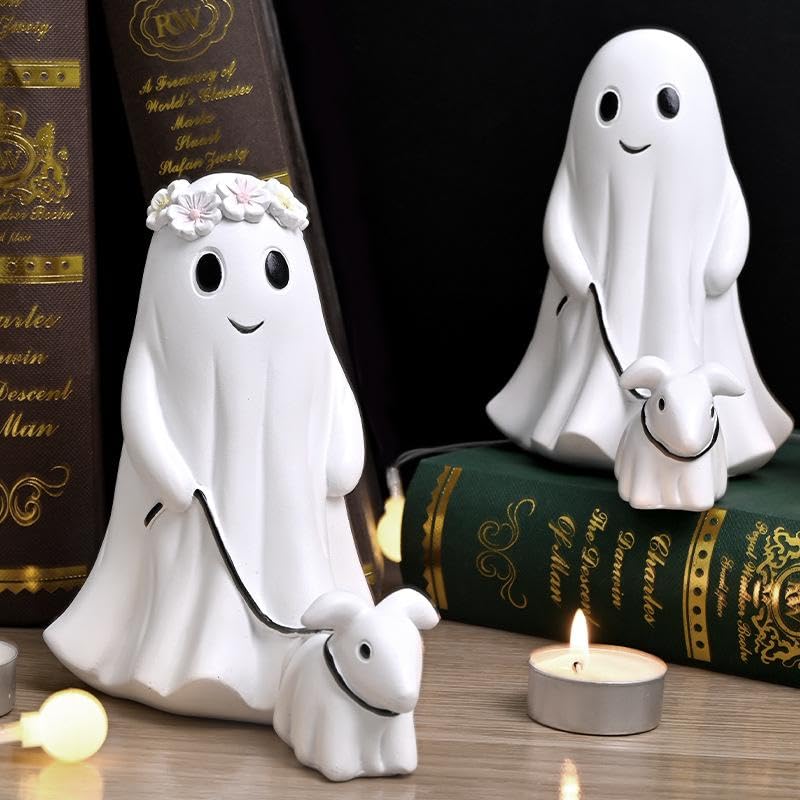 Ghost Walking Dog Statue, Halloween Deko Geist Figuren, Halloween Statue, Lustige Geisterhund Halloweens Figur, 2025 Neue Gruselige Geisterhunde Skulptur Für Dekorationen (Junge