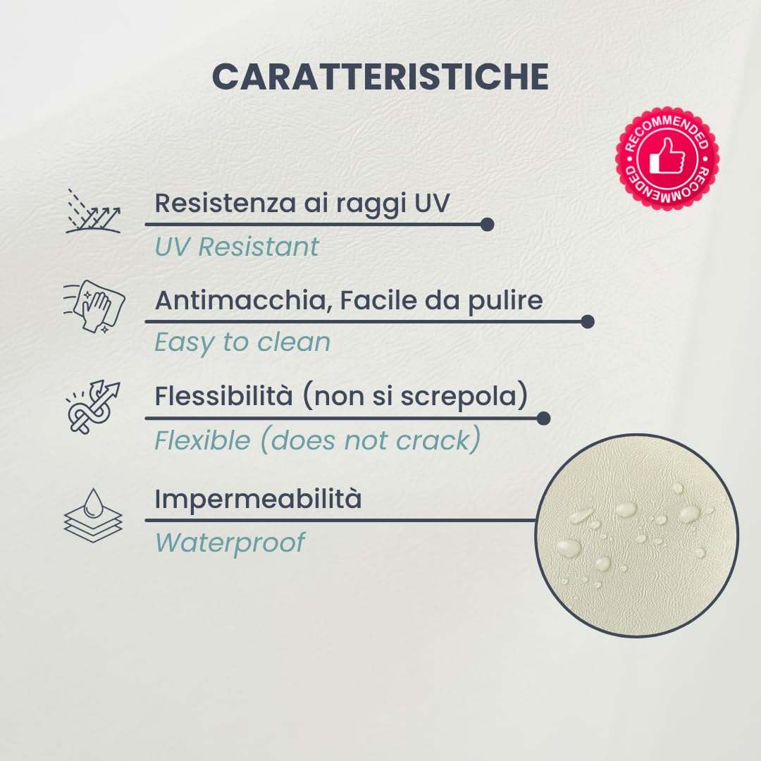 TENDAGGIMANIA Ecopelle al metro impermeabile nautica TRAPUNTATA 3CM BIANCA-Tessuti per tappezzeria da esterno e nautica-Tessuto Idrorepellente al metro