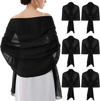 6 Pcs Soft Chiffon Scarfs Shawls and Wraps 79 x 28 Women Chiffon Dress Shawl for Evening Dresses Weddings
