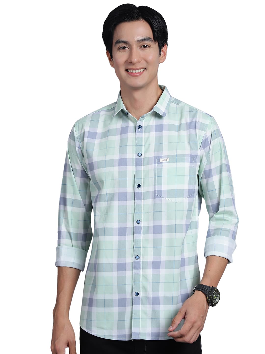 Majestic Man Box Checkered Slim fit Cotton Casual Shirt (Large, Light Green) (B0D5CNZ1GR) Amazon Price History, Amazon Price Tracker