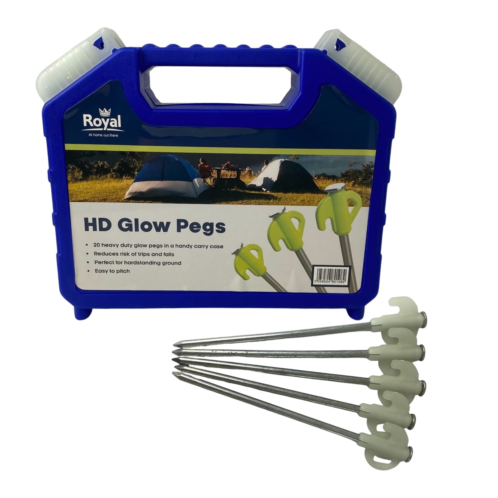 Tent Pegs Heavy Duty Glow Pegs Set of 20 Inc Carry Case Awning Easy Pitching Camping