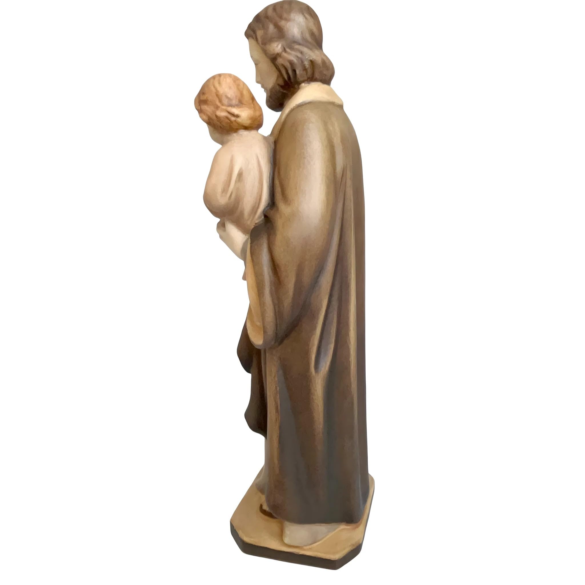 Heiliger Josef mit Jesuskind und Lilie aus Holz 12 cm | Naturholz in Gröden | Krippenfigur