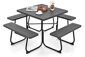 Giantex 4-8 Persons Black Picnic Table Set with Umbrella Hole