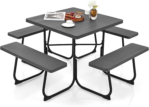 Miniatura 1 de Giantex Juego de mesa de picnic para 4 a 8 personas, juego de mesa y banco para exteriores con agujero para paraguas, parte superior de polietileno