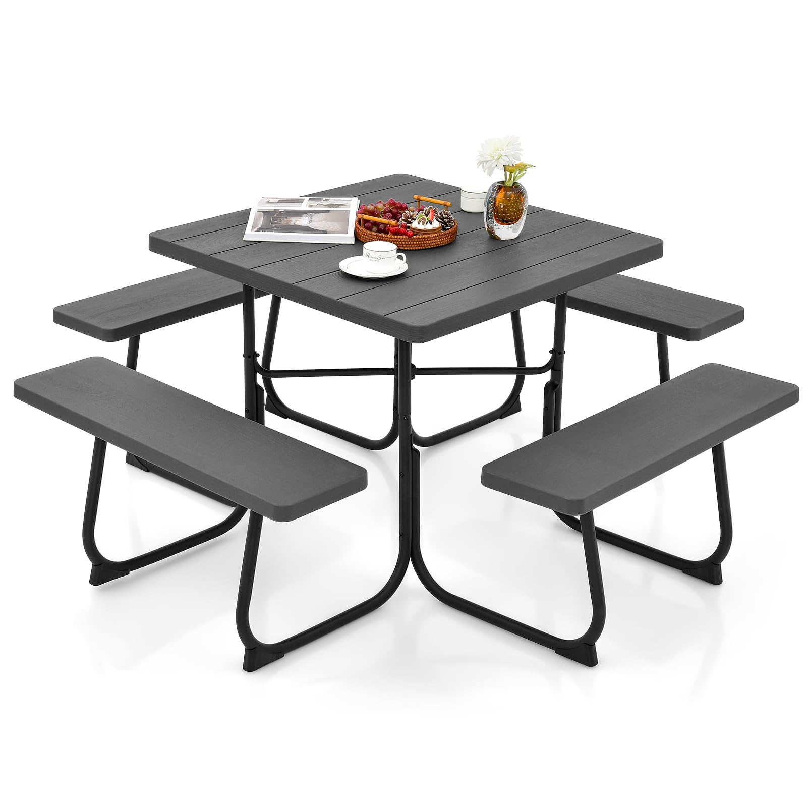 Giantex Folding Picnic Table With Umbrella Hole - Adjustable Height Wood Outdoor Table For Camping & Patio