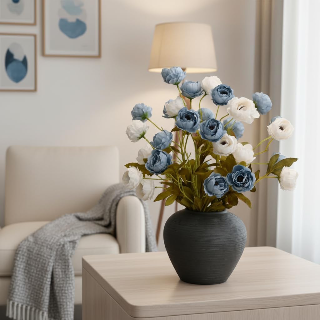 LADADA 4 Pcs Fake Silk Peony Artificial Flower Decoration 27Inch Bulk Fake Peony Bouquet,Peony Stems, Used for Wedding Center Vase Home Decoration (Blue White) - Image 6