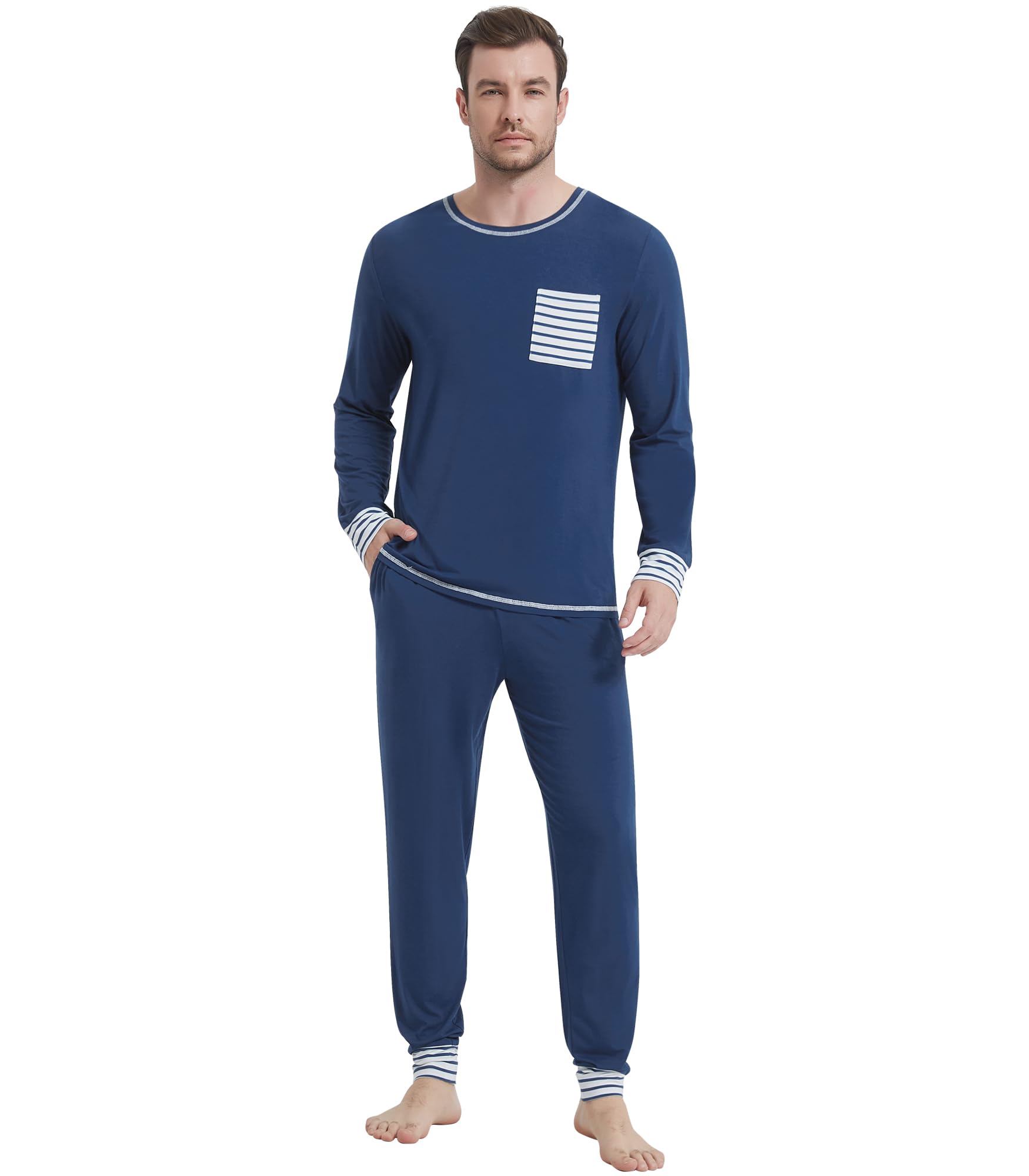 NACHILA Mens Pajamas Set Viscose Made from Bamboo Henley Top Sleep Pants