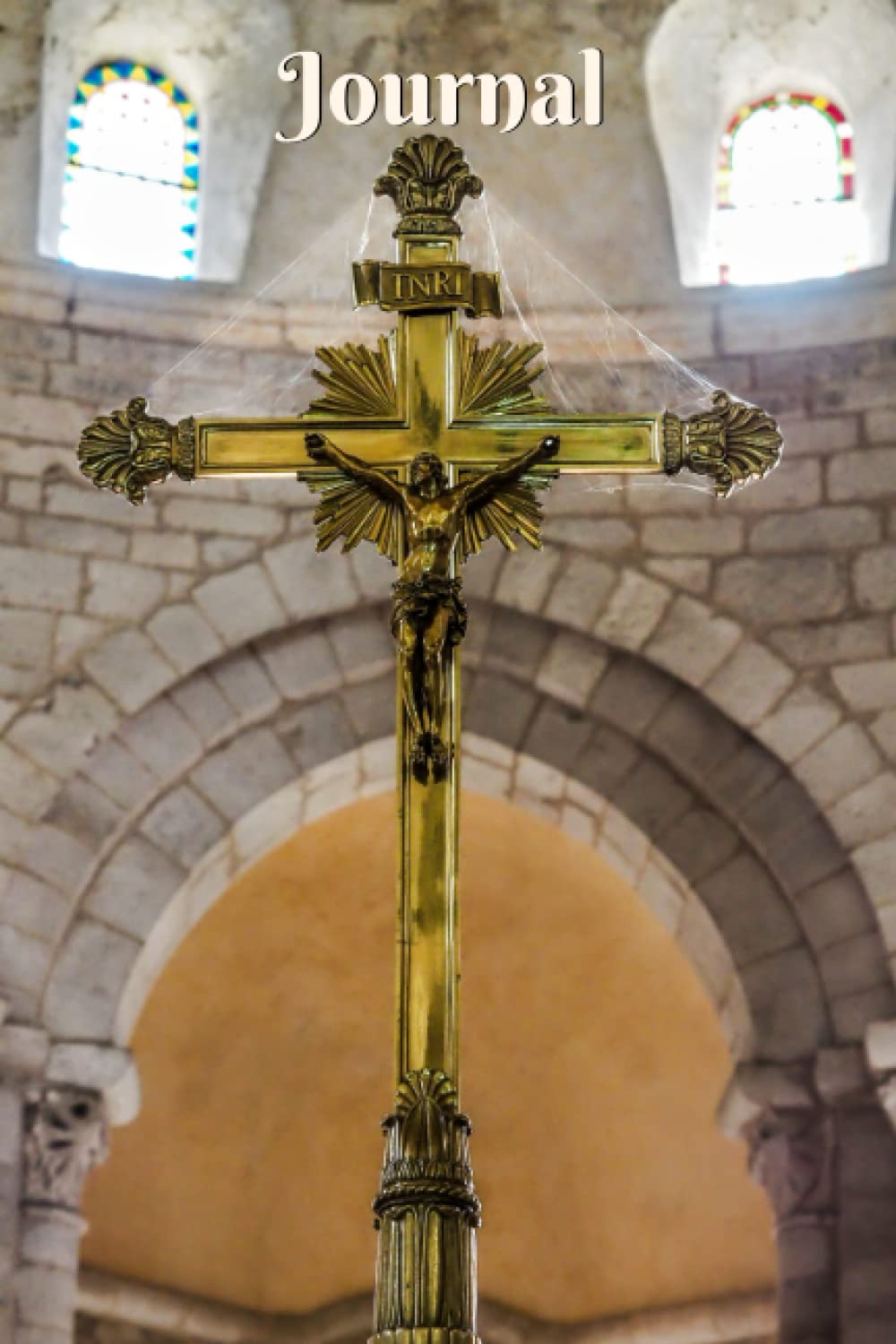 Journal: Golden Cross In A Medieval Church , Glossy Soft Cover, 100 Numbered Pages, Blank Lined, 6x9 Inches