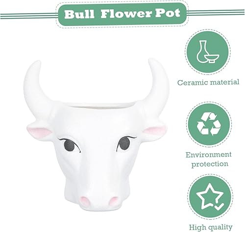 Miniatura 6 de GANAZONO Maceta de toro suculenta astética, decoración de habitación, suculentas, plantas verdes, maceta de cerámica para interior, macetas para