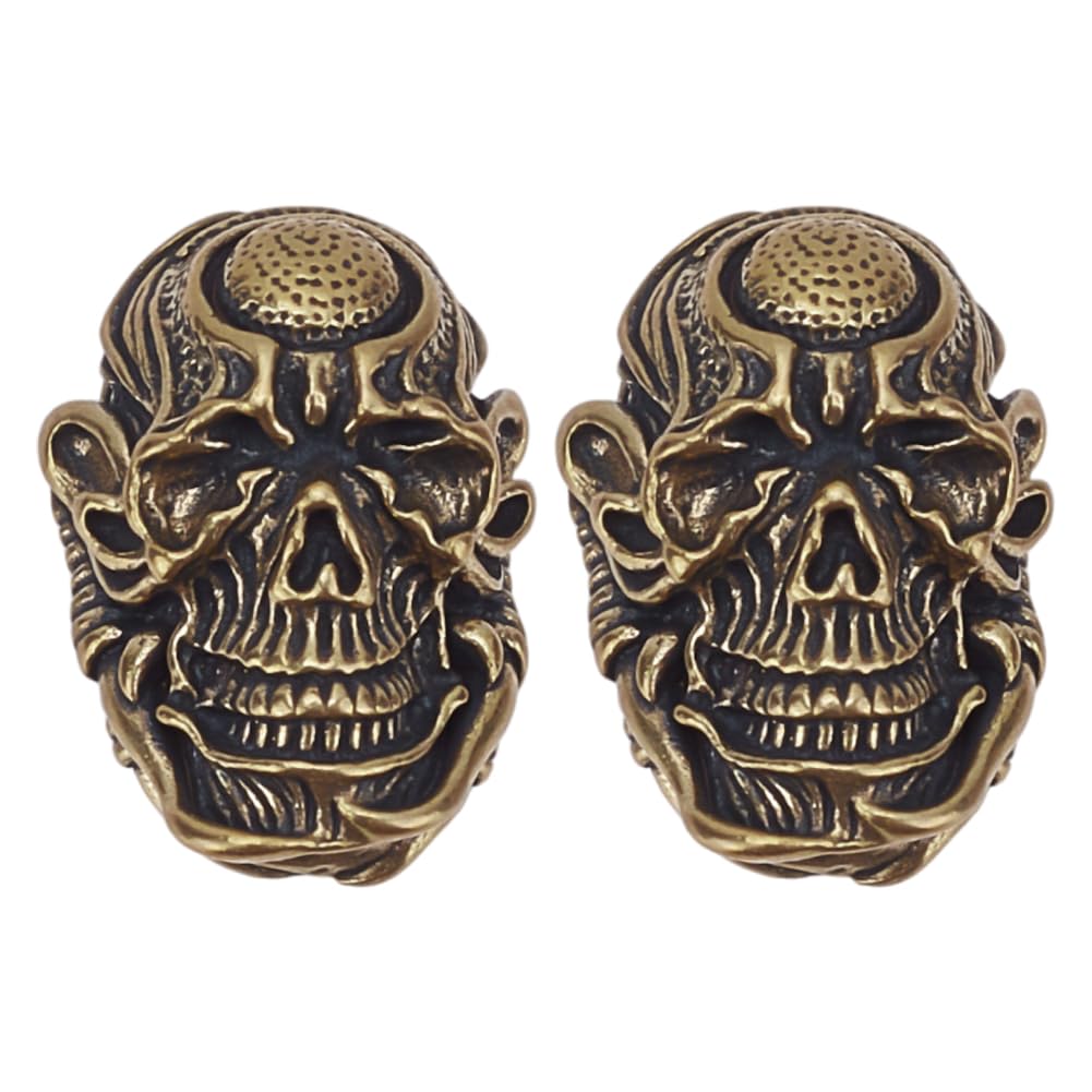 HOBBIESAY 2Pcs Knife Lanyard Beads Paracord Beads Skull Beads EDC Charm Bead Brass European Beads Antique Golden Large Hole Beads for Men Keychain Bracelet Accessories