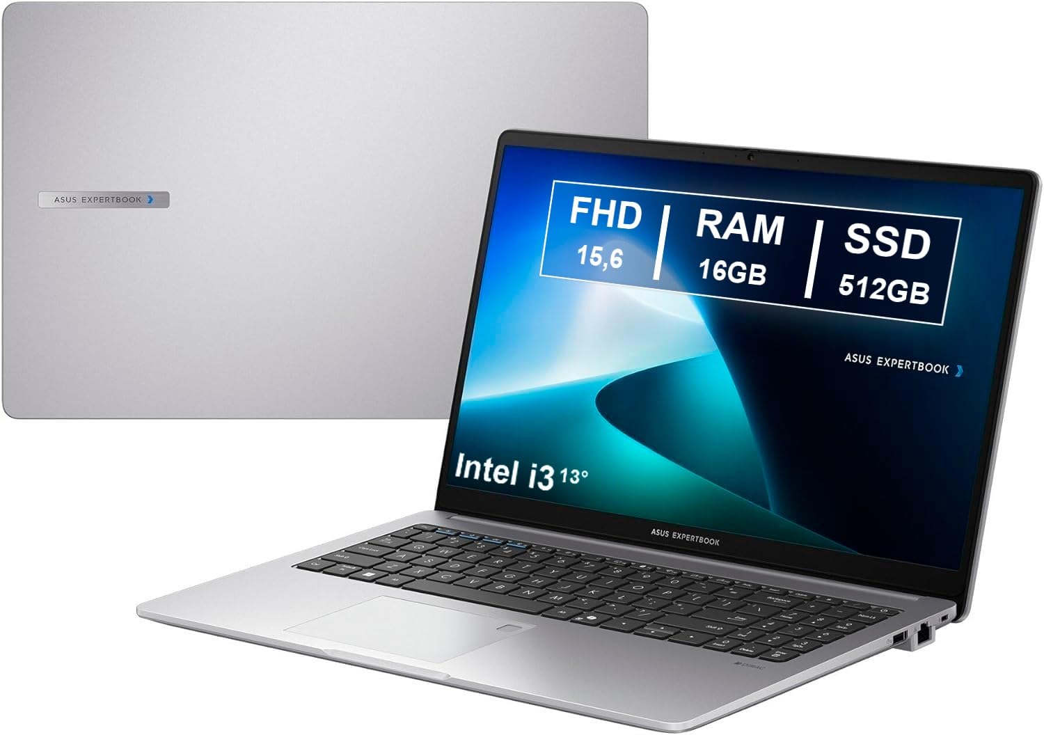 ASUS notebook, pc portatile, Cpu Intel i3 di 13Th 6 Core, Ram 16 Gb, SSD Pci Nvme da 512 Gb, 15,6 FHD, wi-fi 6, 4 Usb, Bt, Intel UHD, Win 11 Pro, Libre Office, pronto All'uso Gar. Italiana