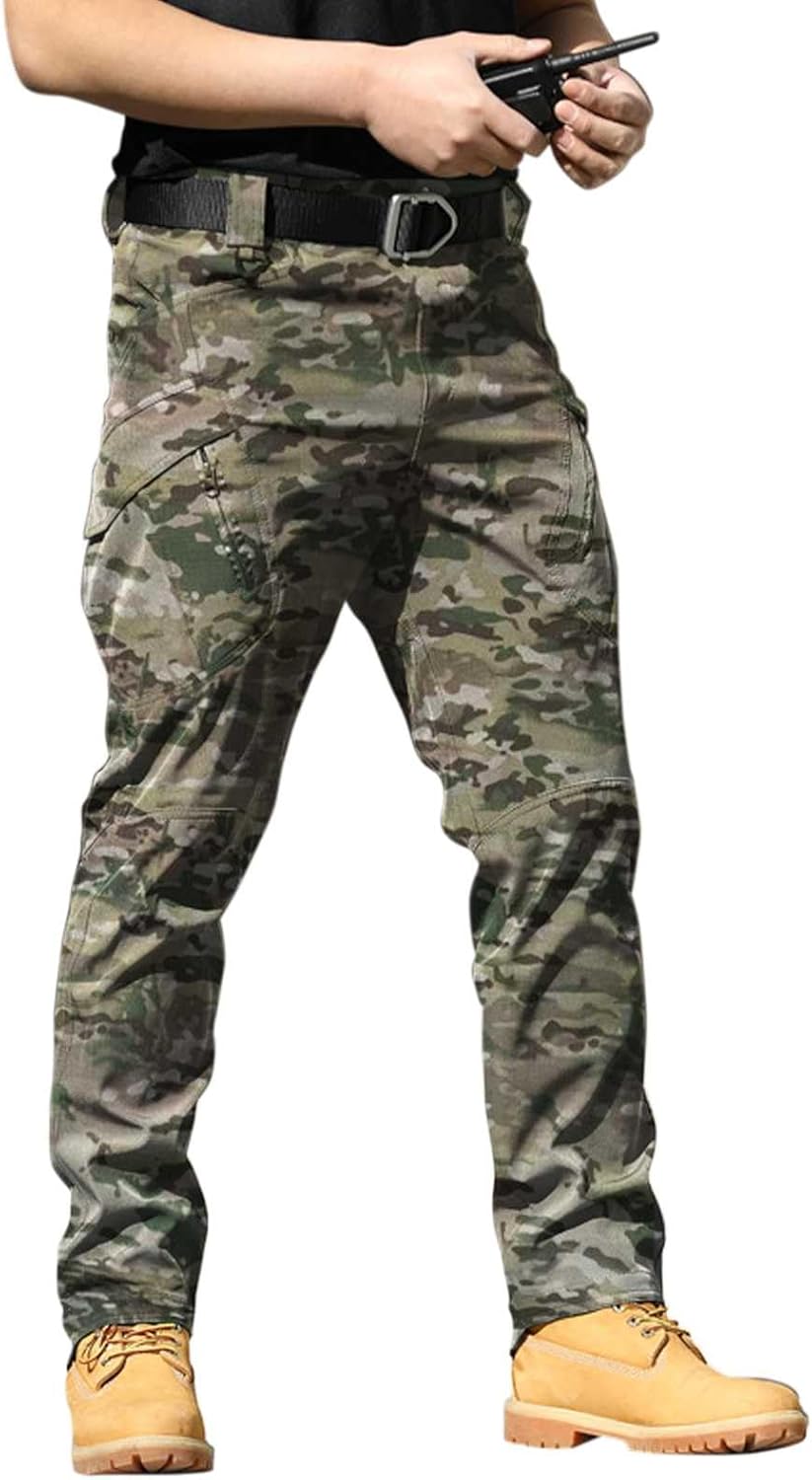 Mens Casual Tactical Pants, Durable Ripstop Cargo Pants, Outdoor Military Combat Cargo Trousers with Multi Pockets
