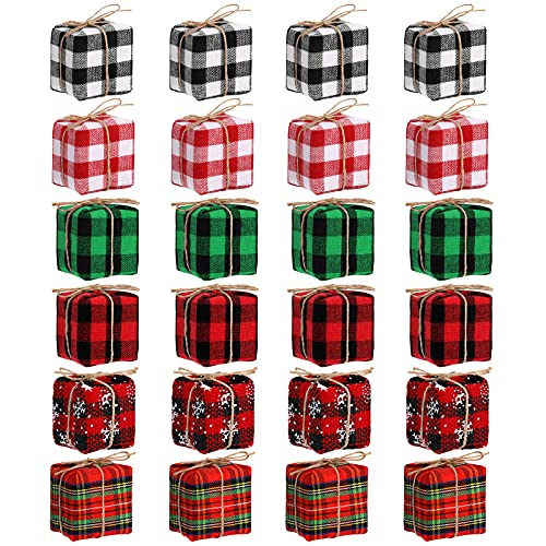 Chivao 24 Pcs Christmas Tree Decorations Mini Presents for Crafts Buffalo Plaid Miniature Box Ornaments Hanging Tiny Wrapped Presents for Xmas Party Decor(1.18 in,Multicolor)