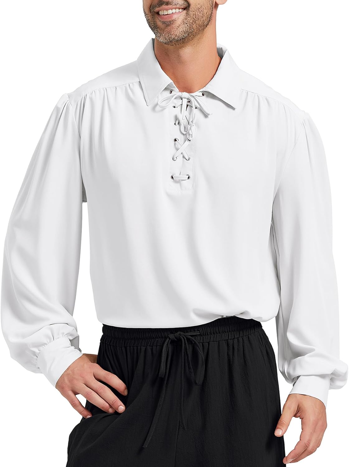 Zando Mens Pirate Shirt Renaissance Faire Costume Men Medieval Vampire Victorian Steampunk Viking Halloween Cosplay Top - Image 2