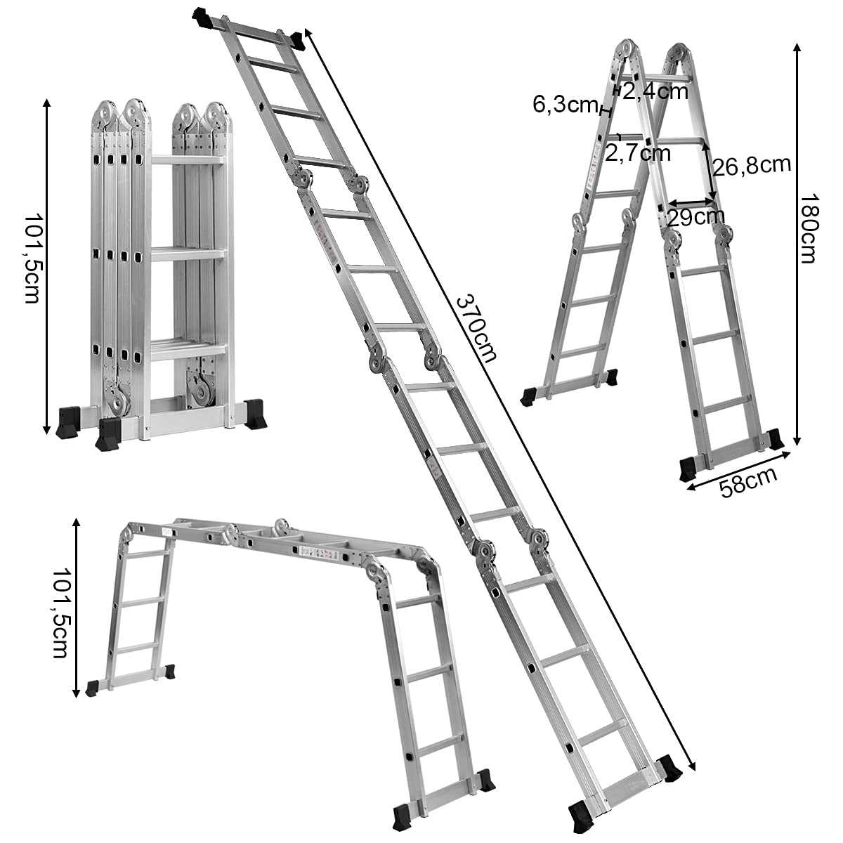 COSTWAY Scala Pieghevole Multiuso, Scala Estensibile con Struttura in Alluminio, Facile da Conservare, Piccola Scala per Uso Interno ed Esterno