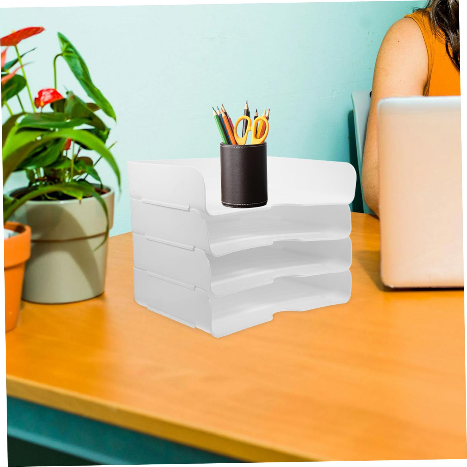 Organizzatore Documenti Scrivania Impilabile in Pp 4 Pezzi Bianco | Design Impilabile, per Organizzare Cancelleria, Set da 4, Finitura Elegante